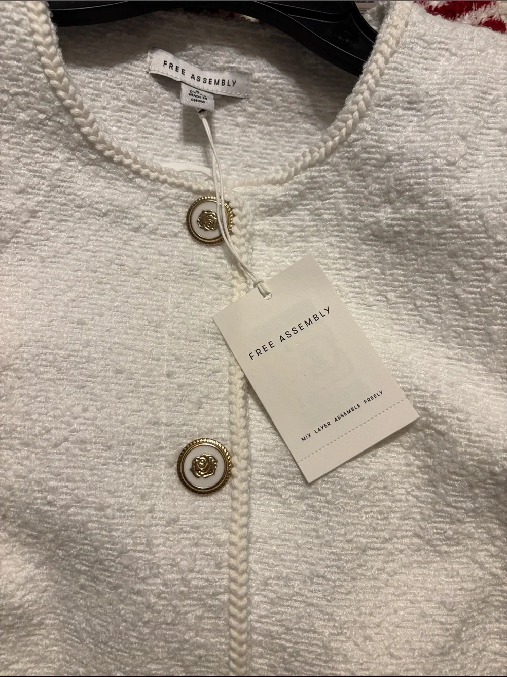 Free Assembly Women's Collarless Nubby Jacket with Long Sleeves